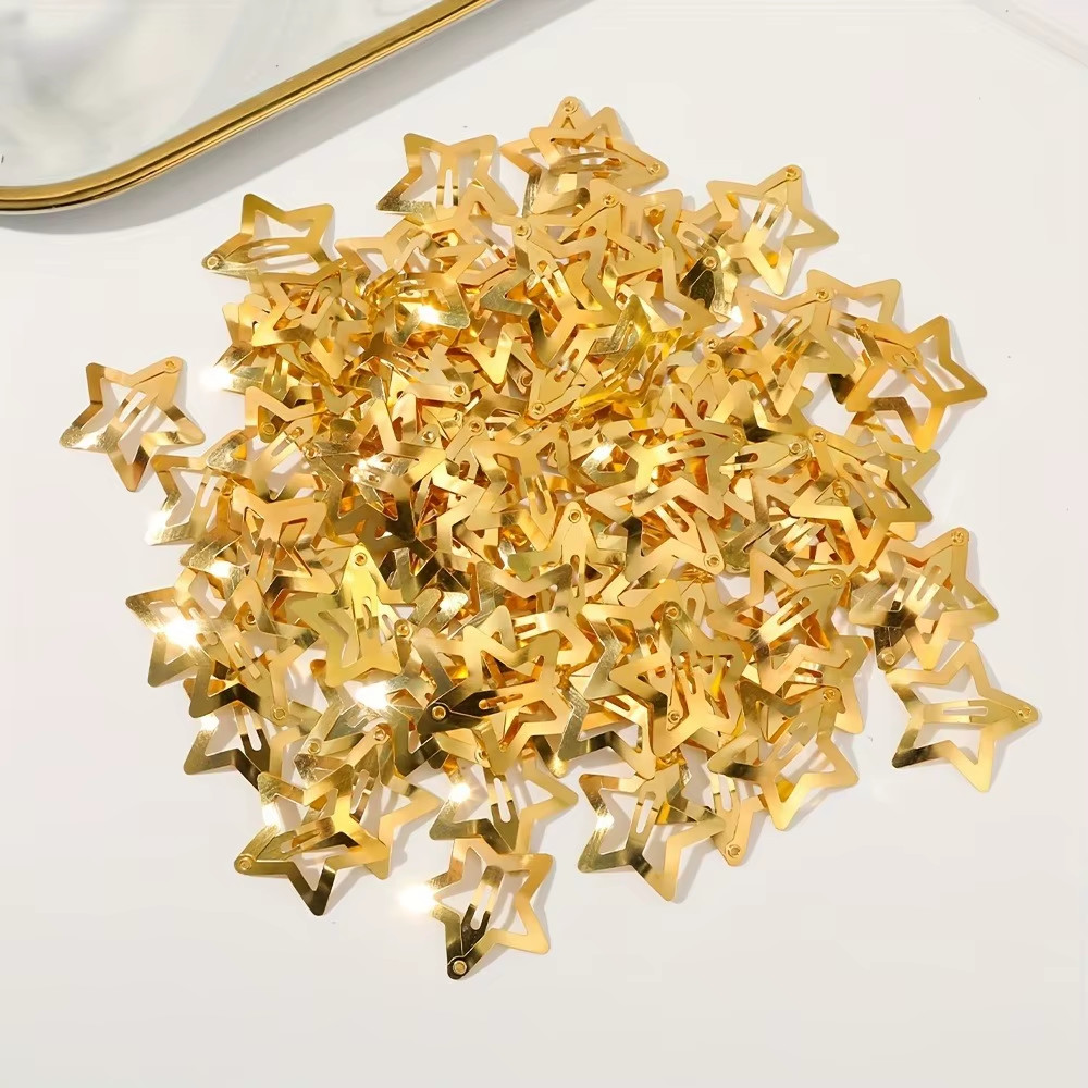 2-100Pcs Star Hair Clips for Girls Filigree Star Metal Snap Clip Hairpins Barret