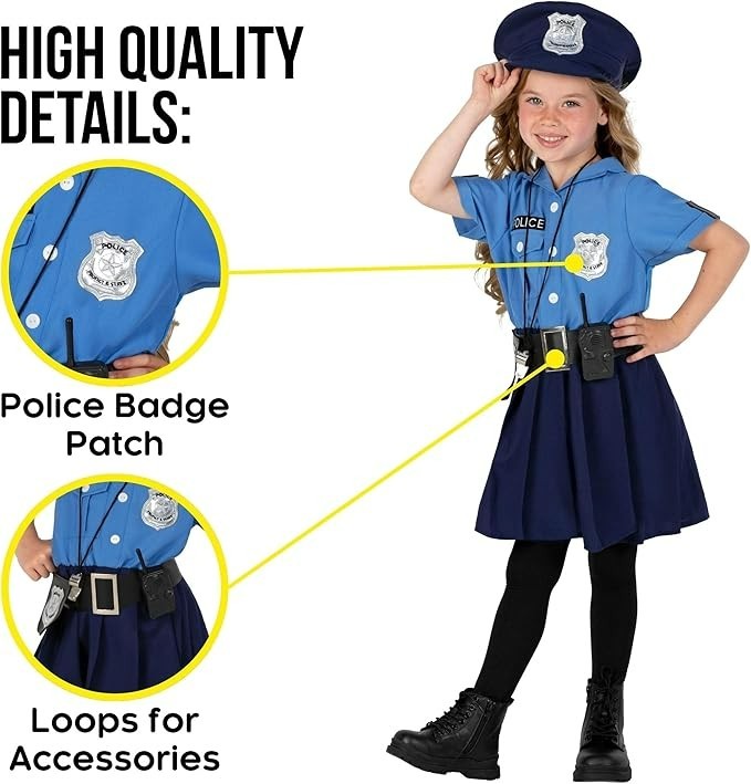 Blue Police Girl Costume Toys 3 – 12 yr Kids Officer Cop Uniform Dress Halloween