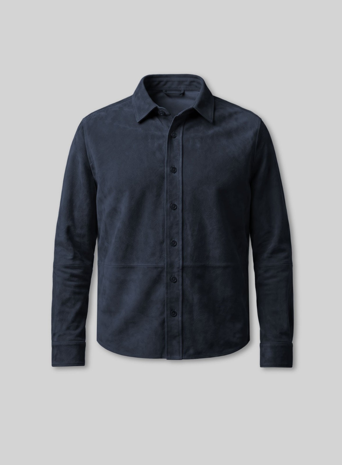 Mens Dark Blue Suede Leather Shirt Jacket Casual Shacket Slim Fit Overshirt New