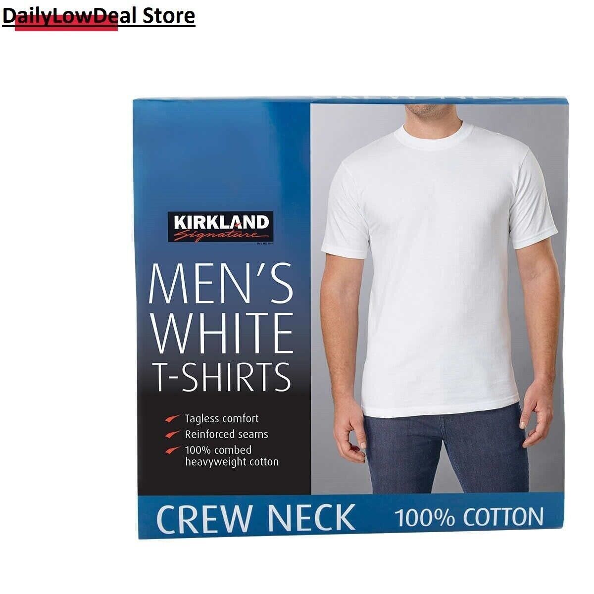 Kirkland Men’s White 100% Cotton Crew Neck T-shirt FREE SHIPPING! 2 OR 6 PACK