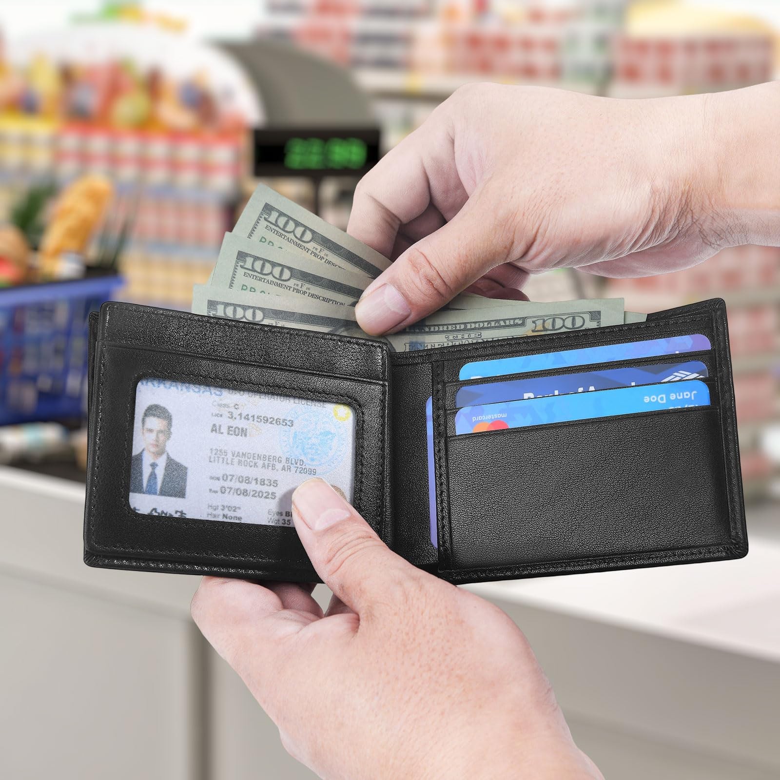 Genuine Leather Mens Wallet, RFID Blocking Bifold Wallet for Men with ID Wind…