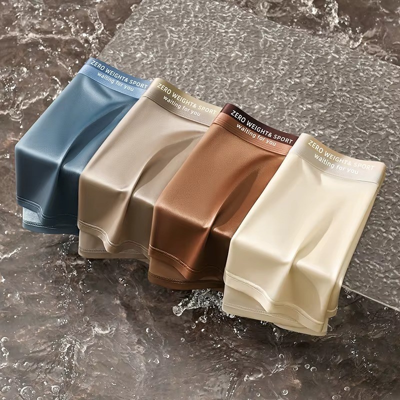 4PCS Men’s Ice Silk Underwear Breathable Boxer Shorts Seamless Satin Soft Briefs