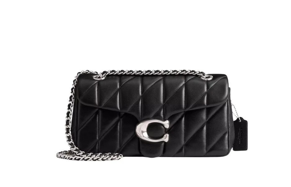 COACH Tabby Shoulder Bag Quilted Black Nappa Leather silver chain New