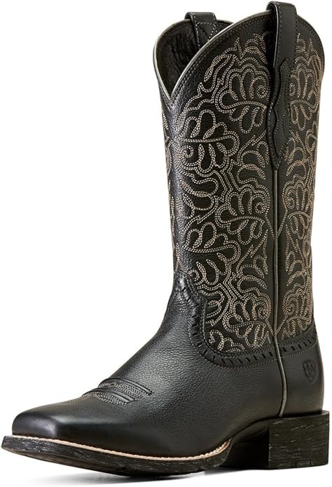 Ariat Womens Round Up Remuda Western Boot Black Deertan Size 10 Square toe
