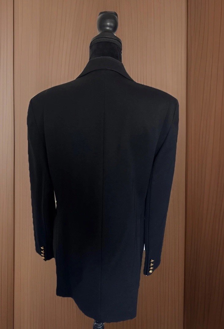 Hugo Buscati Doubled Breasted Black Blazer With Gold Crest Buttons Size 10