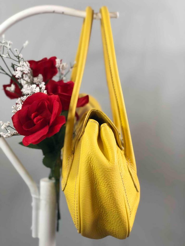 CELINE Italy Yellow Pebbled Leather Front Flap Magnetic Shoulder Bag