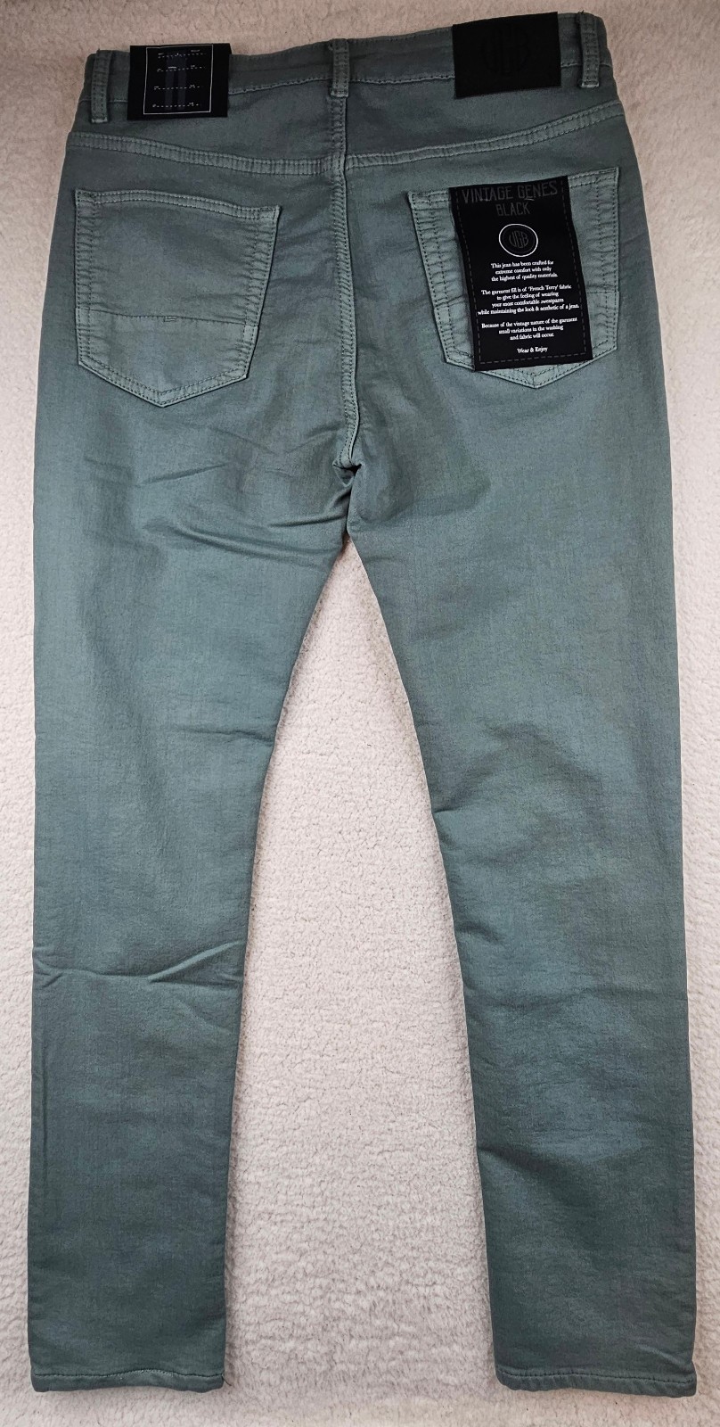 VGB Vintage Genes Black Slim Fit Green French Terry Denim Jeans PICK YOUR SIZE