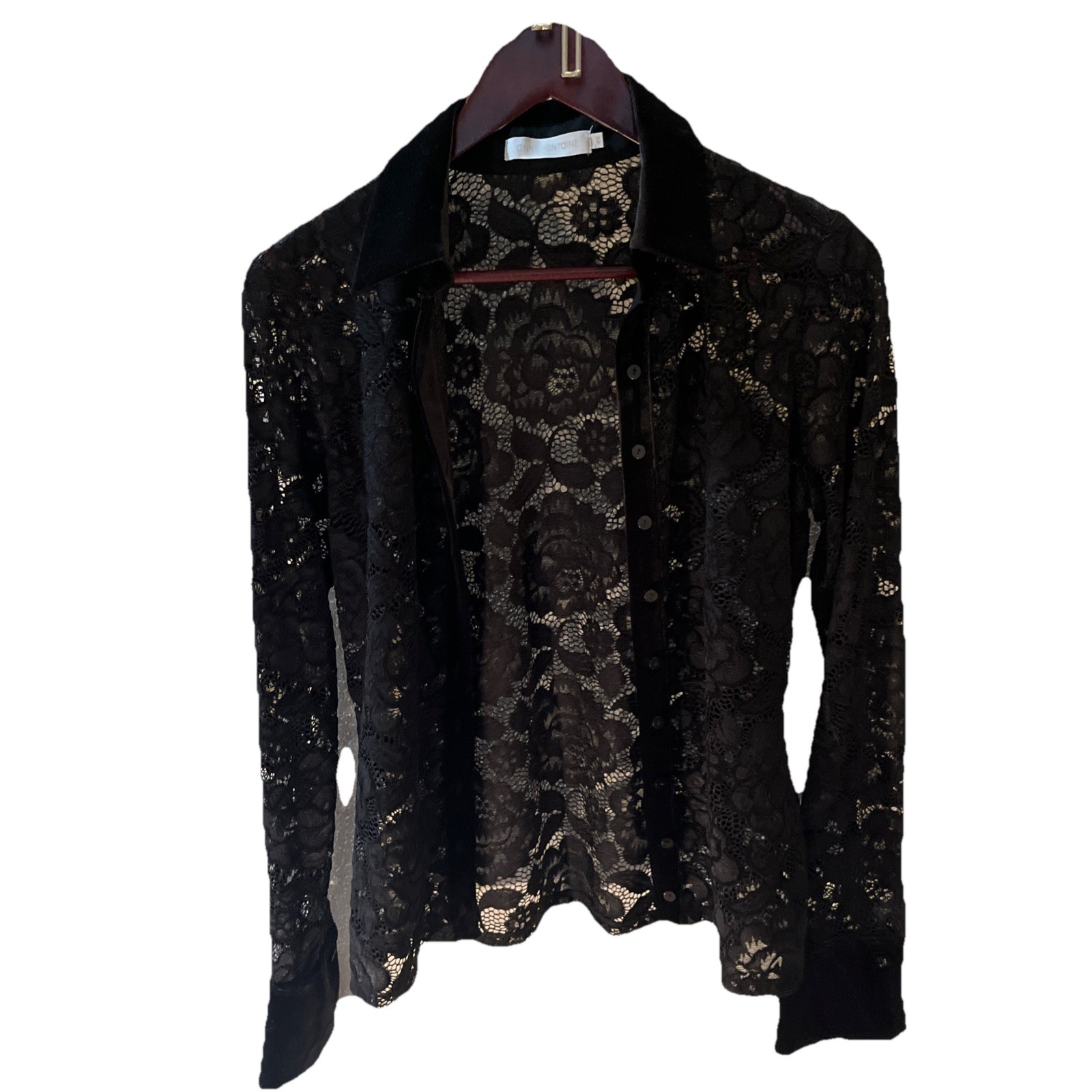 Anne Fontaine Black Lace Velvet Trim Blouse With Matching Velvet Camisole.