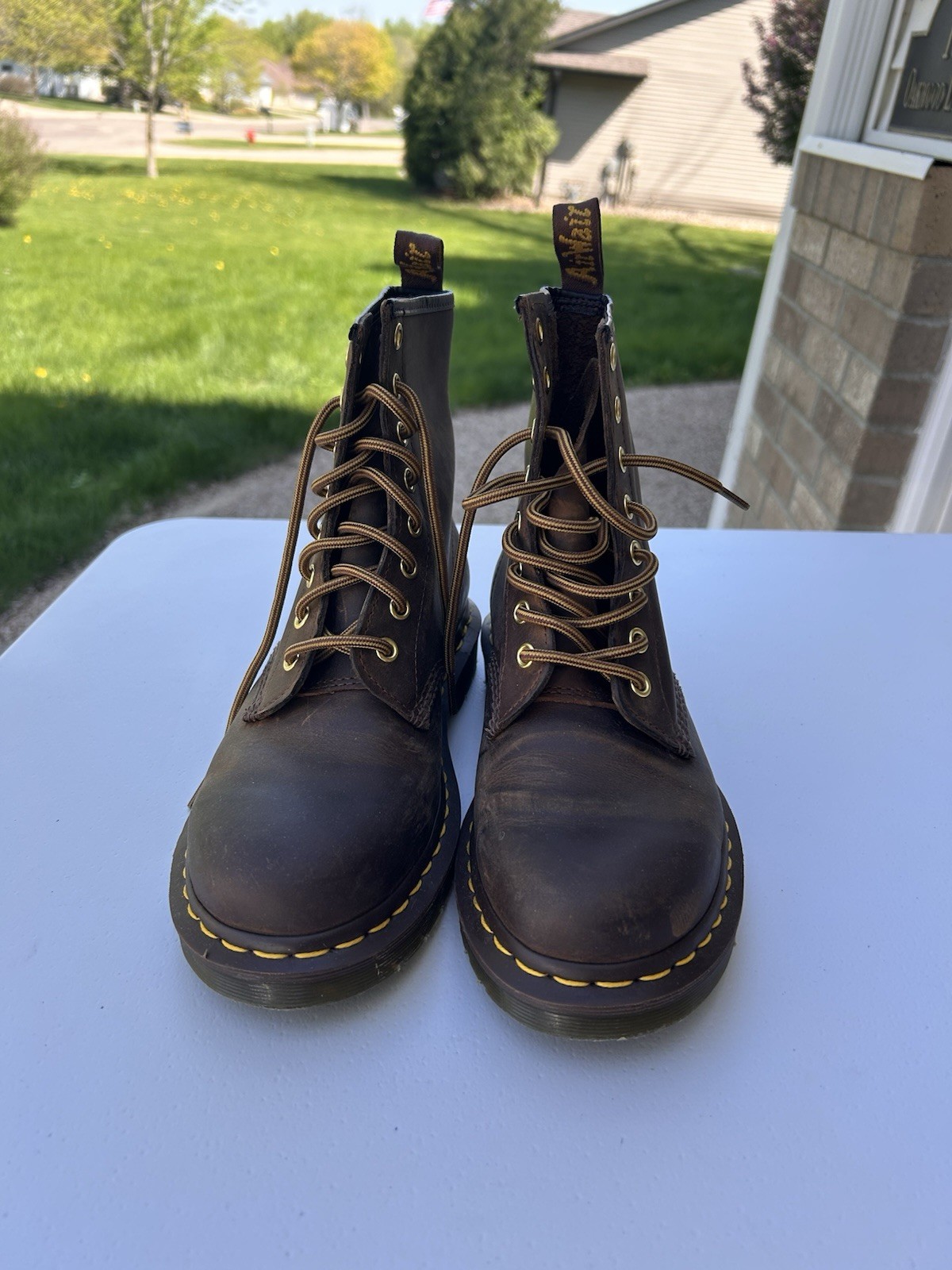 Dr. Martens Brown Leather Combat Ankle Boots Lace-Up Round Toe Women US 7 EU 38
