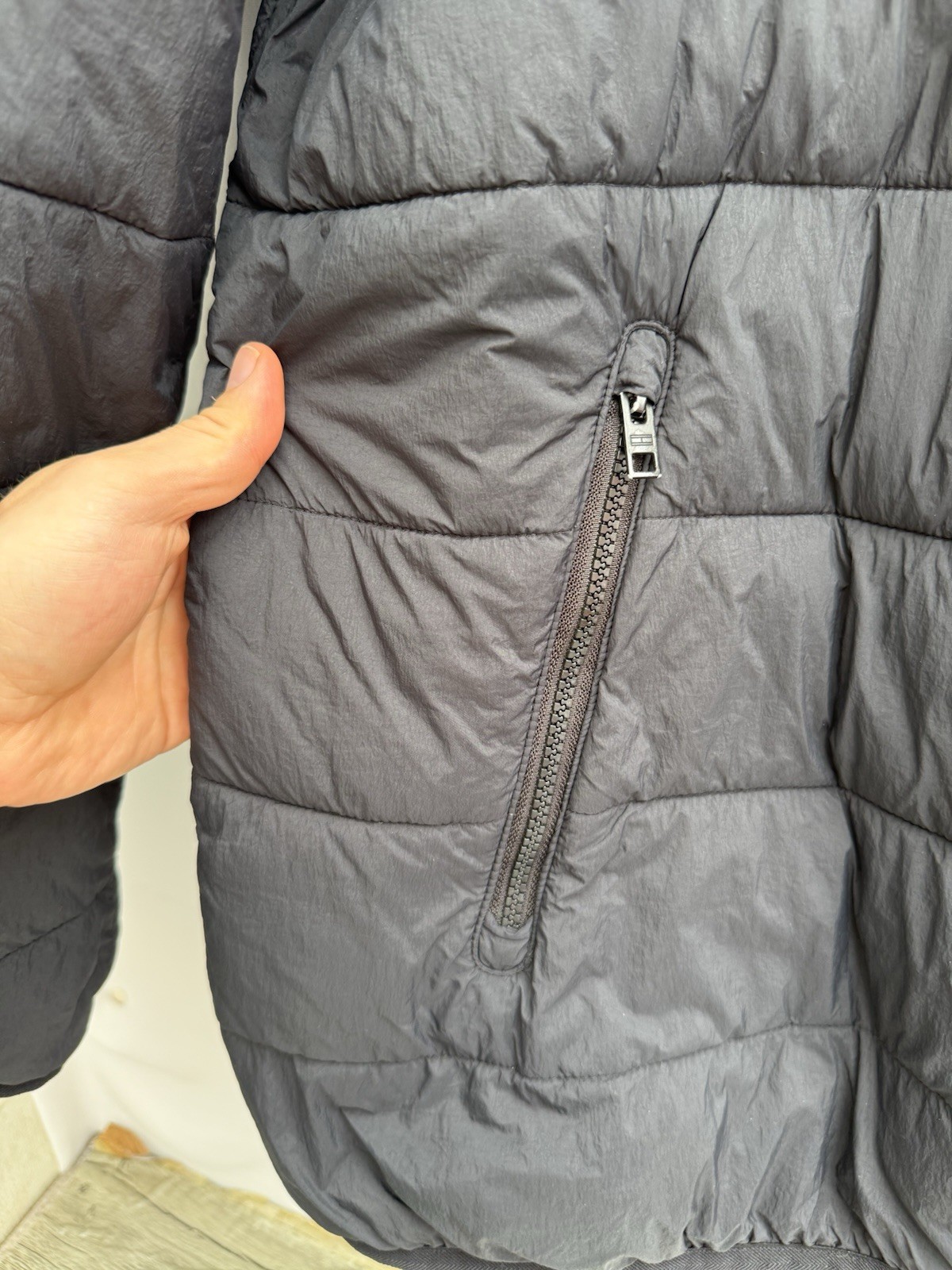 Tommy Jeans Hooded Quilted Puffer Jacket Coat Black Full Zip Lightweight Mens XL