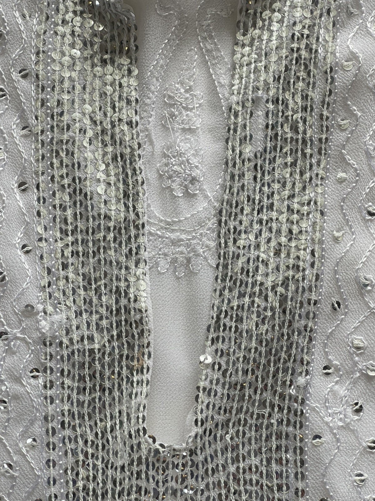 Tokyo Denim Beaded Embroidered Sheer White Floral Silver Sequin Dress M Size