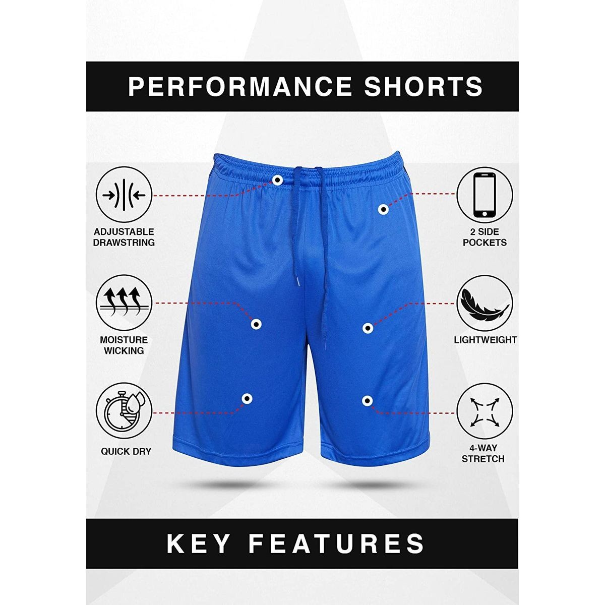 {5-Pack} Men’s Active Athletic Moisture Wicking Performance Shorts (S-3XL)