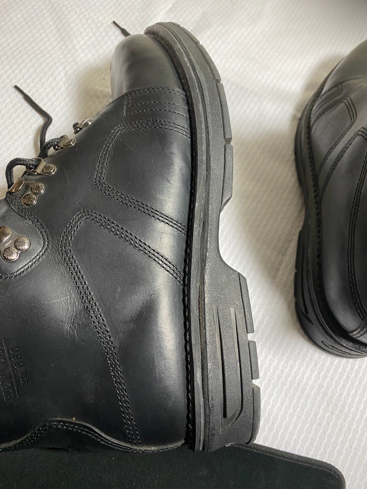 Eddie Moran Work Boots Black Mens Size 14M Chevron Orange Sole Slip Resistant