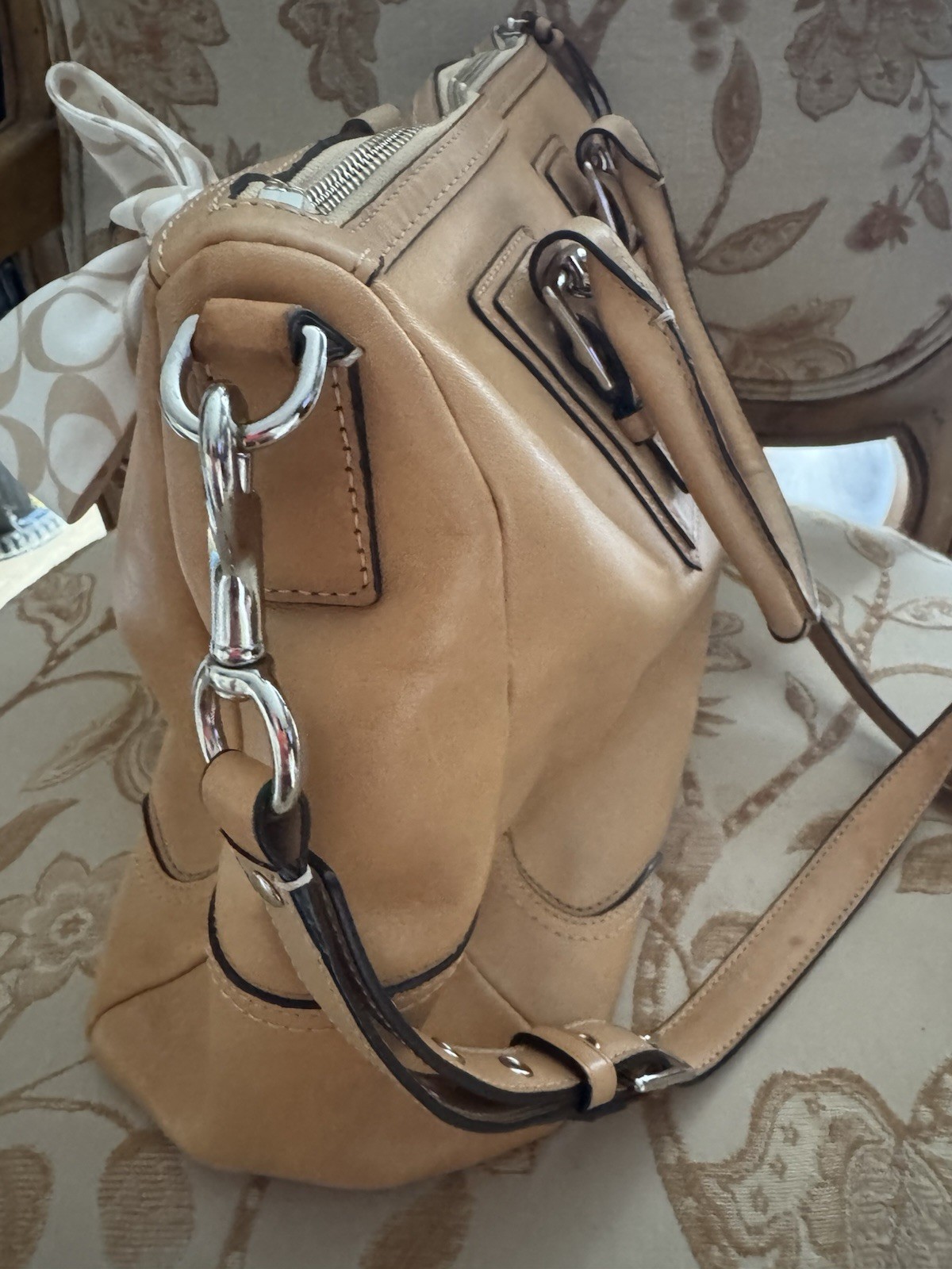 Coach Large Leather Tote Bag with Scarf