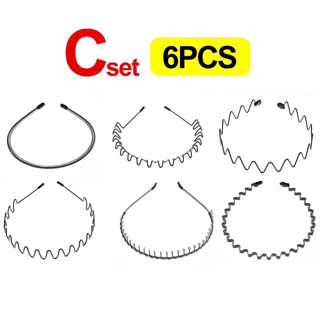 6/1Pcs Fashion Metal Hair Band for Men Women Unisex Black Waved Hair Head Hoop S