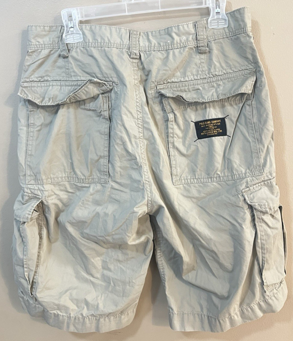 Polo Jeans Co Ralph Lauren Men 34 Vintage Cargo Shorts Khaki Tan 100% Cotton GUC