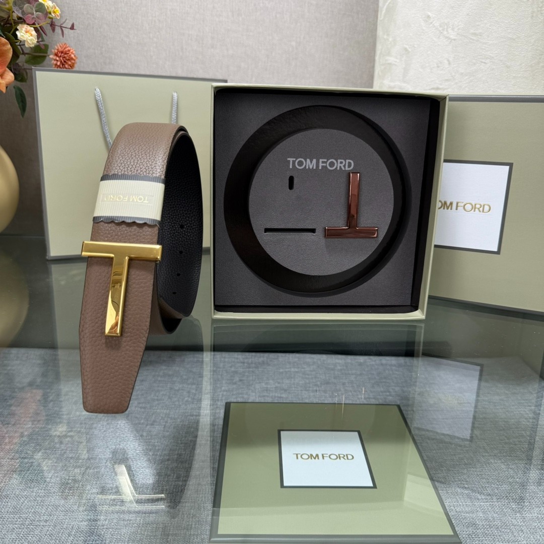 Tom Ford Handmade Double-Buckle Reversible Belt 3.8cm/1.50″ Brown/Black