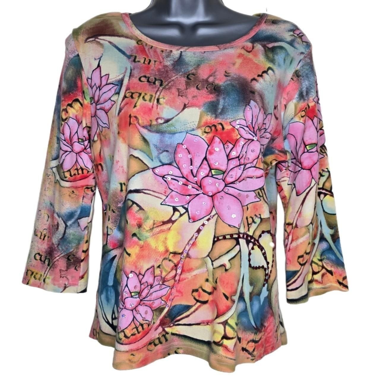 Take Two Clothing Co. Lotus Floral Sequin Graphic Top