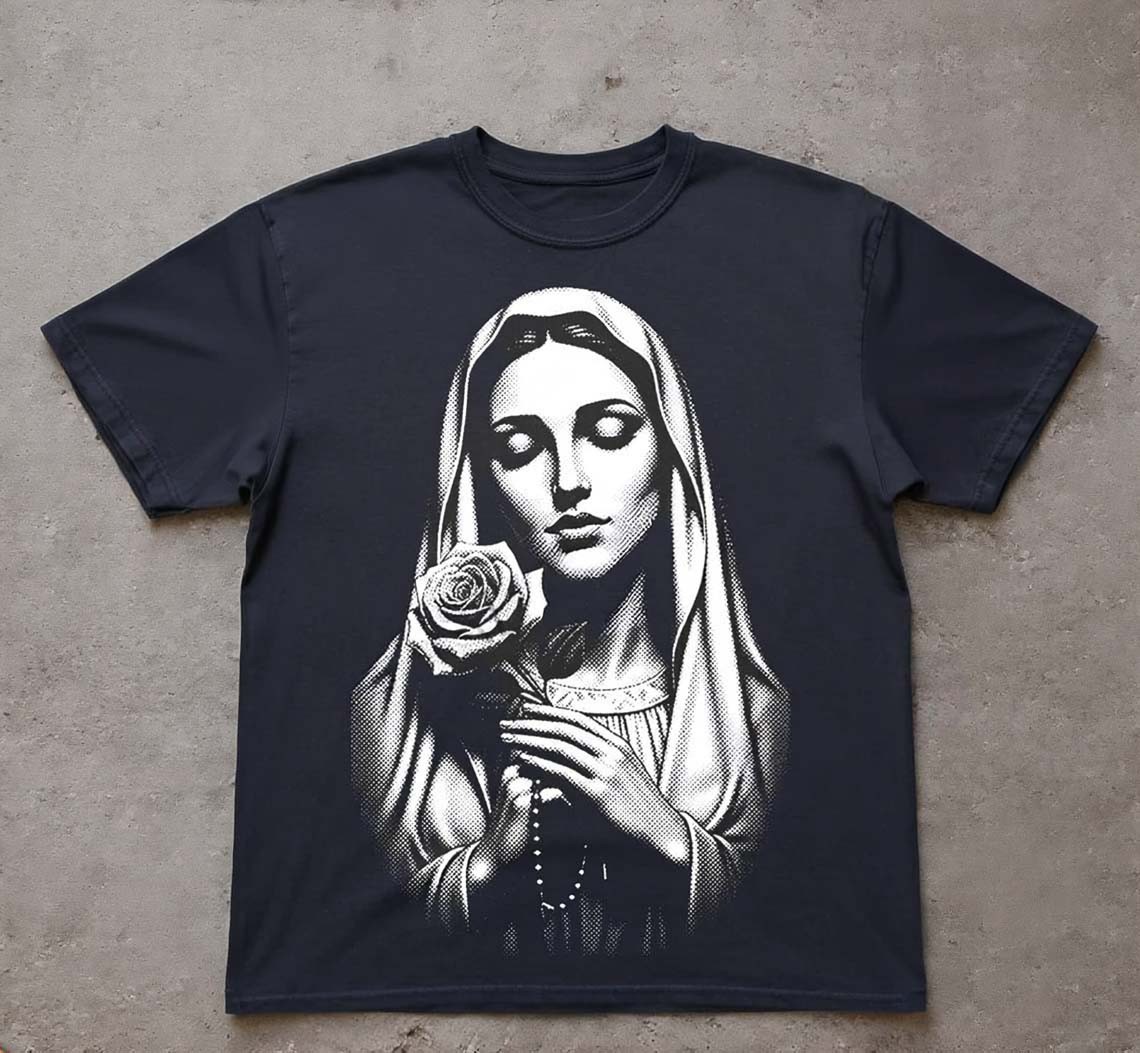 St. Mary Rose Rosary Religious Valentine T-shirt Blessed Mother Mary Tee