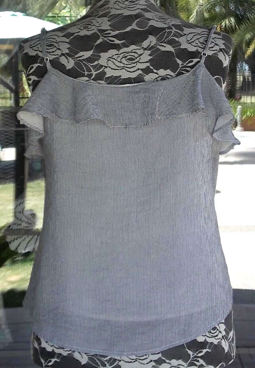 Ruffle Trim Lined Wishlist Apparel Striped Cami Shirt Sz. L 40″ Bust