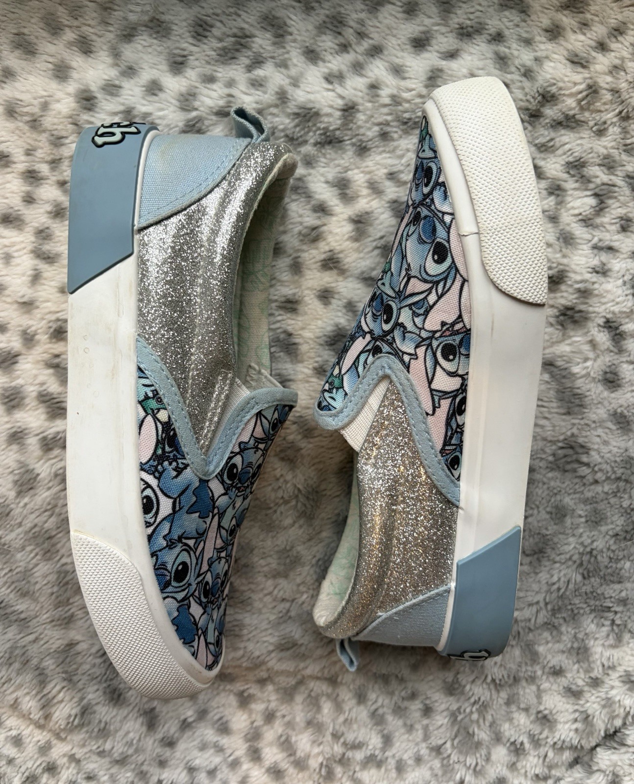 Disney GroundUp Lilo & Stitch Girls Slip-On Sneaker Shoes 1 Glitter Canvas Blue