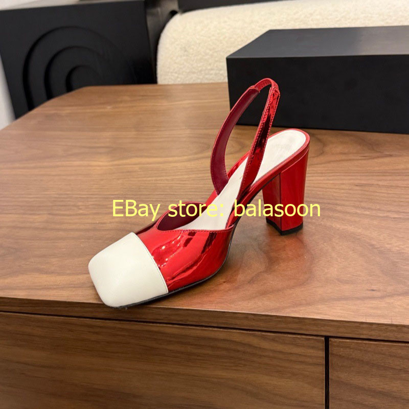 Retro Color Matching Square-Headed High-Heeled Sandals Baotou Thick-Heeled 35-41