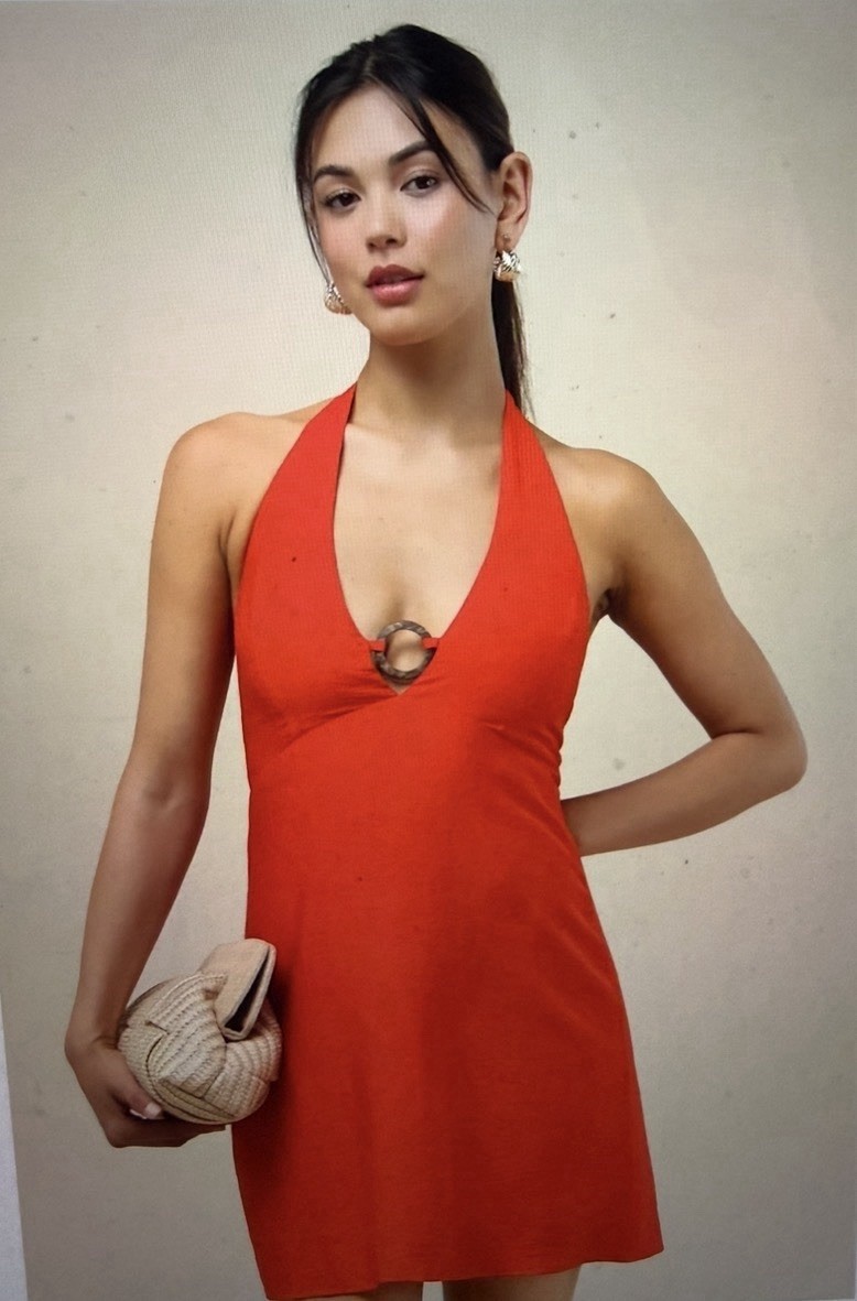 Theresia Bright Red O-Ring Halter Mini Dress Size M