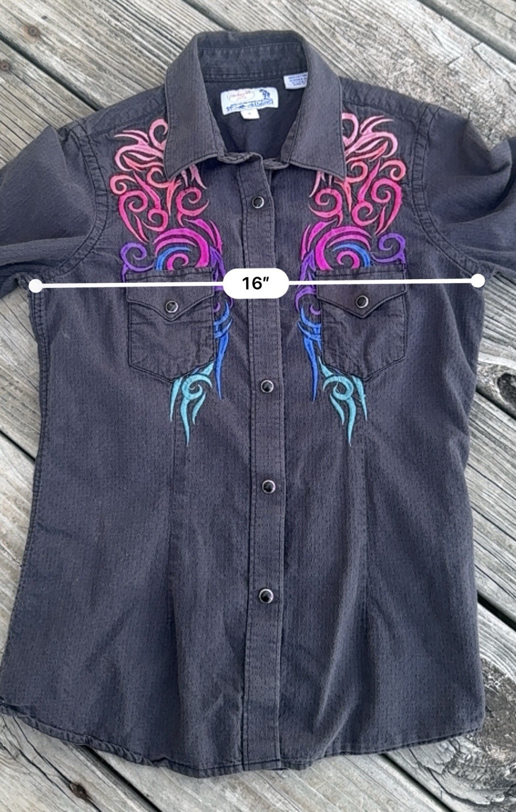 Panhandle Slim Embroidered Western Women’s Snap Button Shirt Small Charcoal Grey