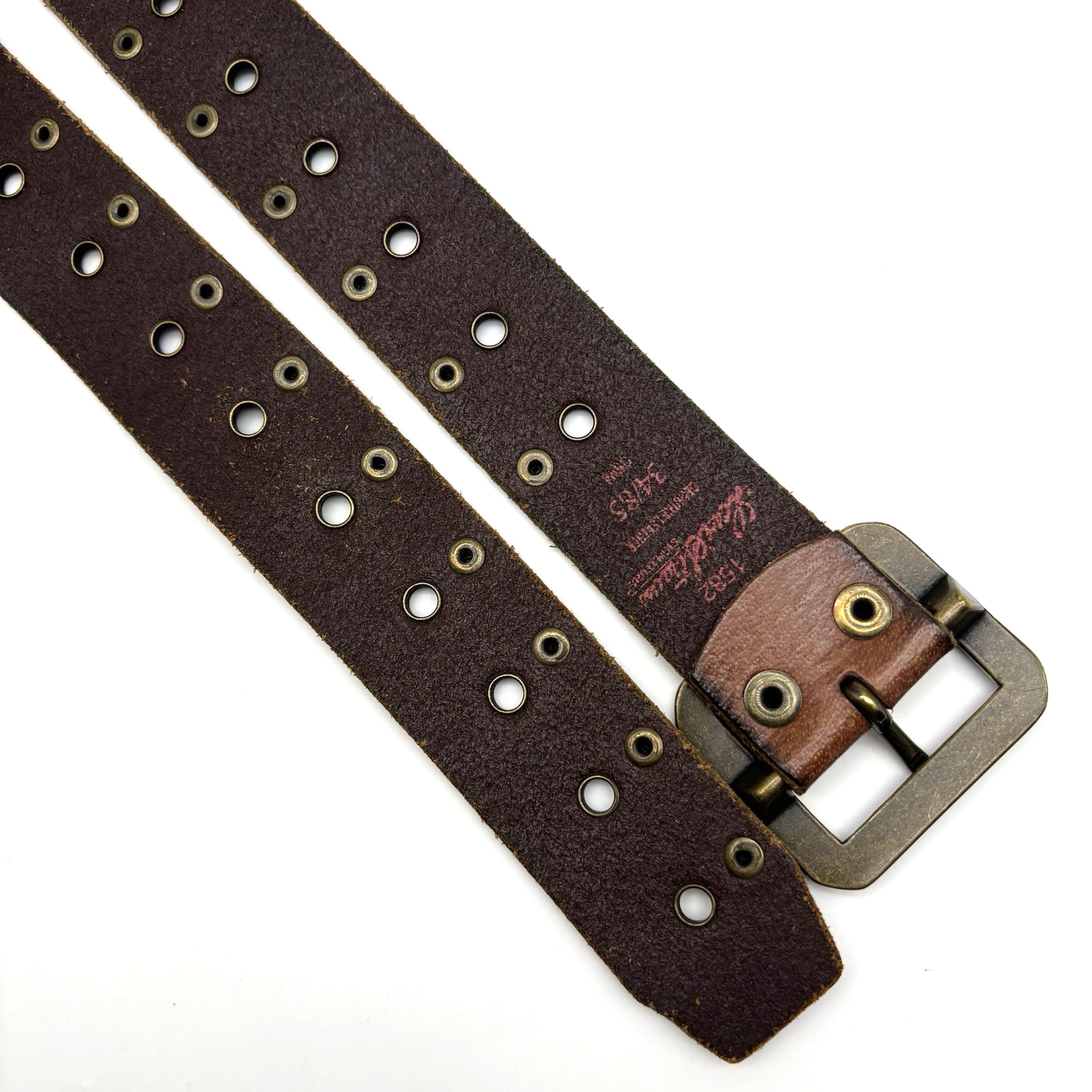 Vintage Y2K Levi’s 1582 Brown Antiqued Leather Studded Grommet Western Belt 34
