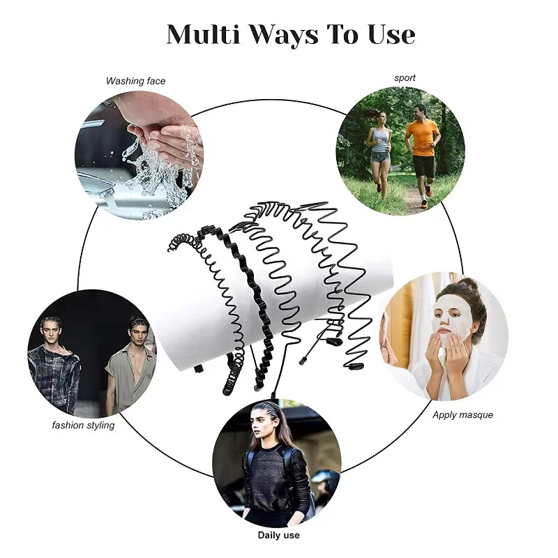 6/1Pcs Fashion Metal Hair Band for Men Women Unisex Black Waved Hair Head Hoop S
