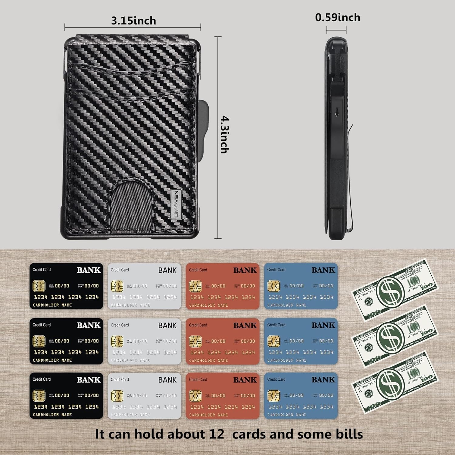 Men Slim Pop Up Bifold Wallet with Money Clip, Minimalist Wallet RDIF Blocking