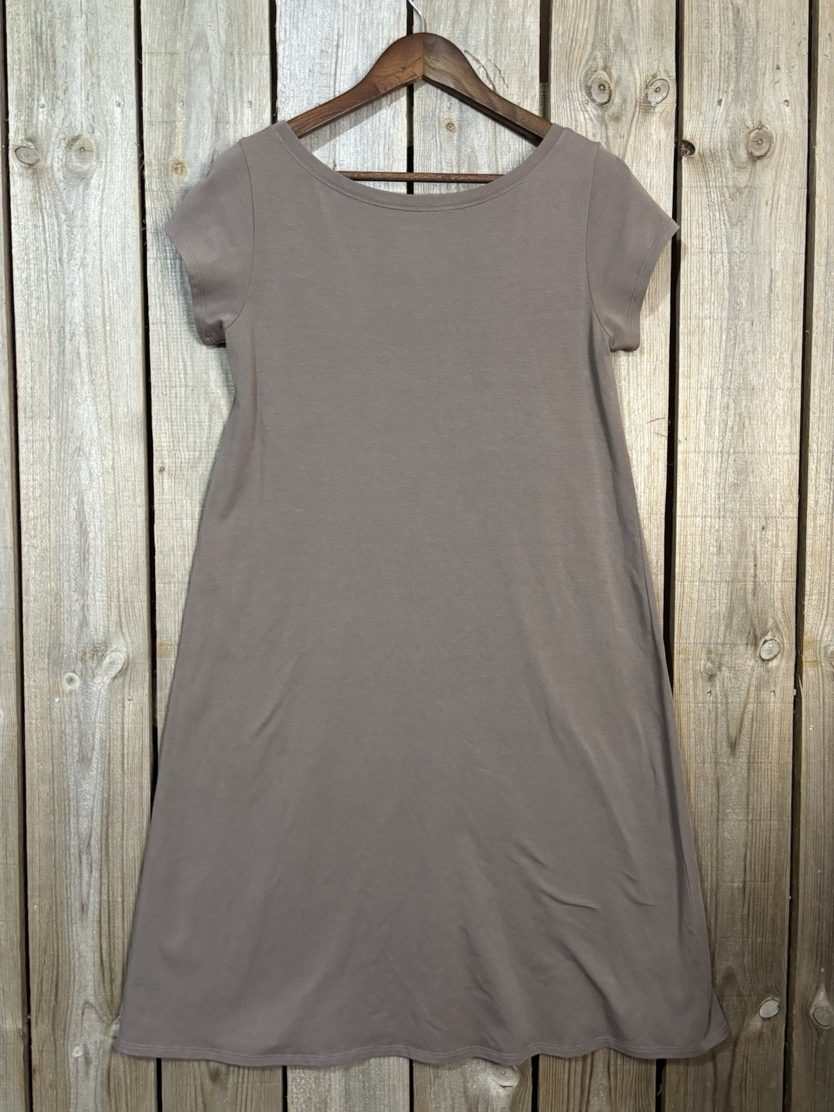 Eileen Fisher Minimalist Taupe Stretch Dress ♻️ Organic Cotton | Small