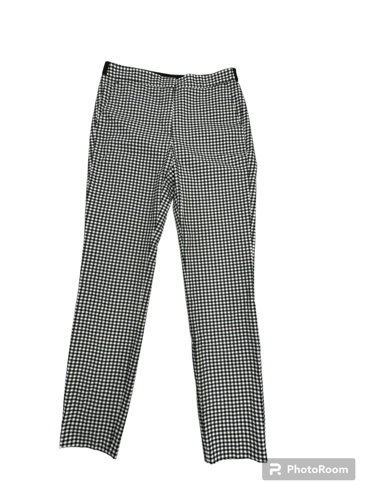 Zara Back Waist elastic Band side pockets Ankle Black White Checker pant size s