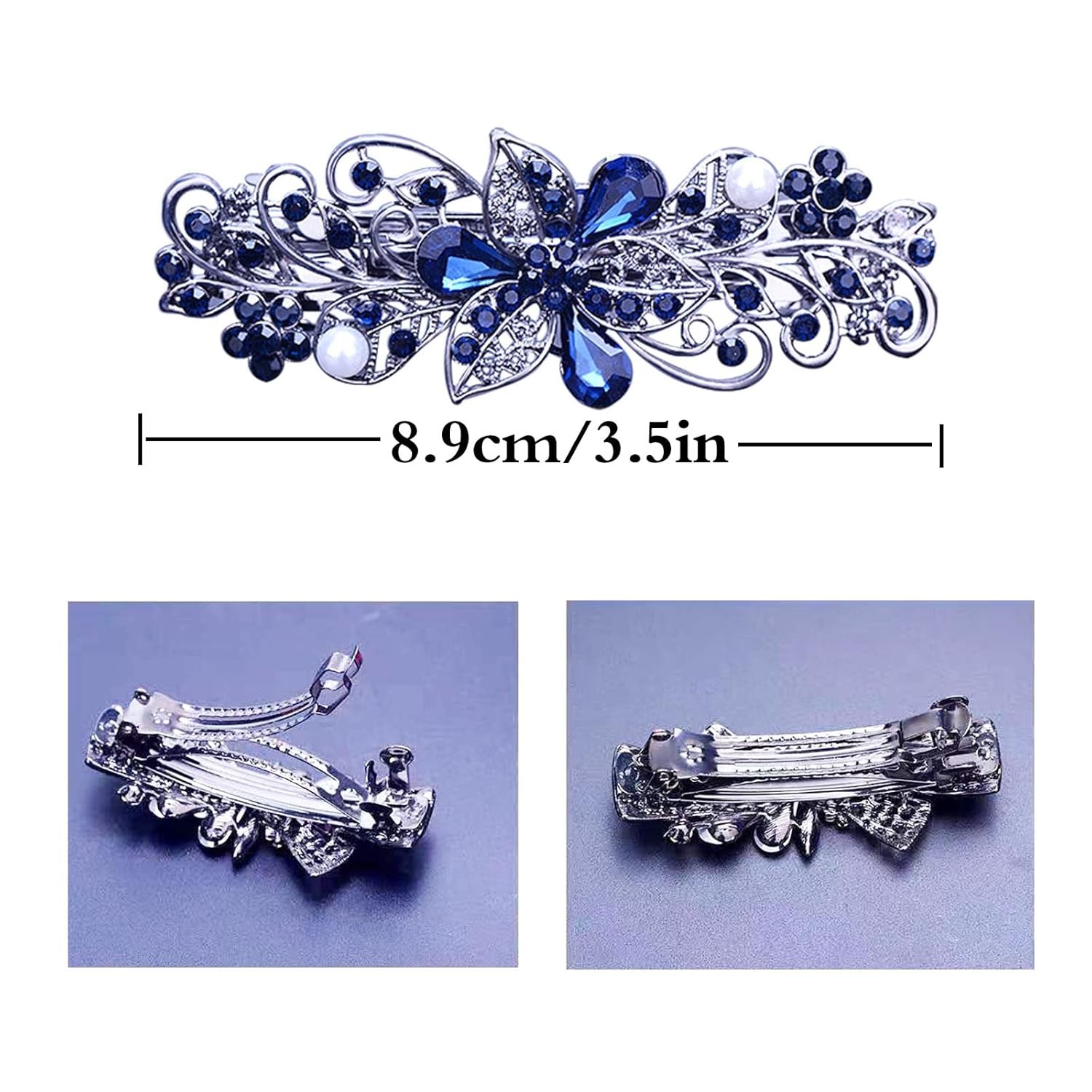 4 PCS Hair Barrettes Rhinestones Clip Sparkly Crystal Floral Accessory for Women