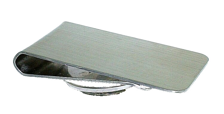 Round Checkerboard Smoky Quartz 18mm Cab Steel 2 Inch Money Clip PMC121/21324