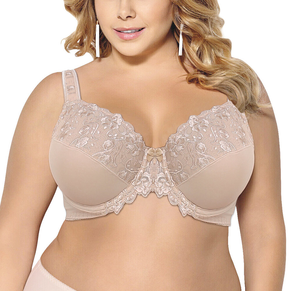 Women’s Sexy Lace Embroidered Bras Full Coverage Unlined Underwire Plus Size Bra