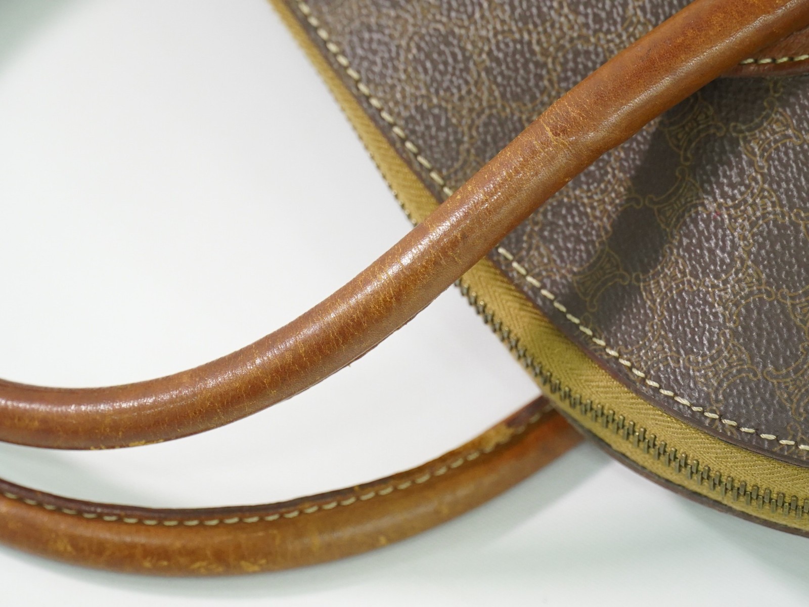 CELINE Macadam PVC Handbag Brown Gold