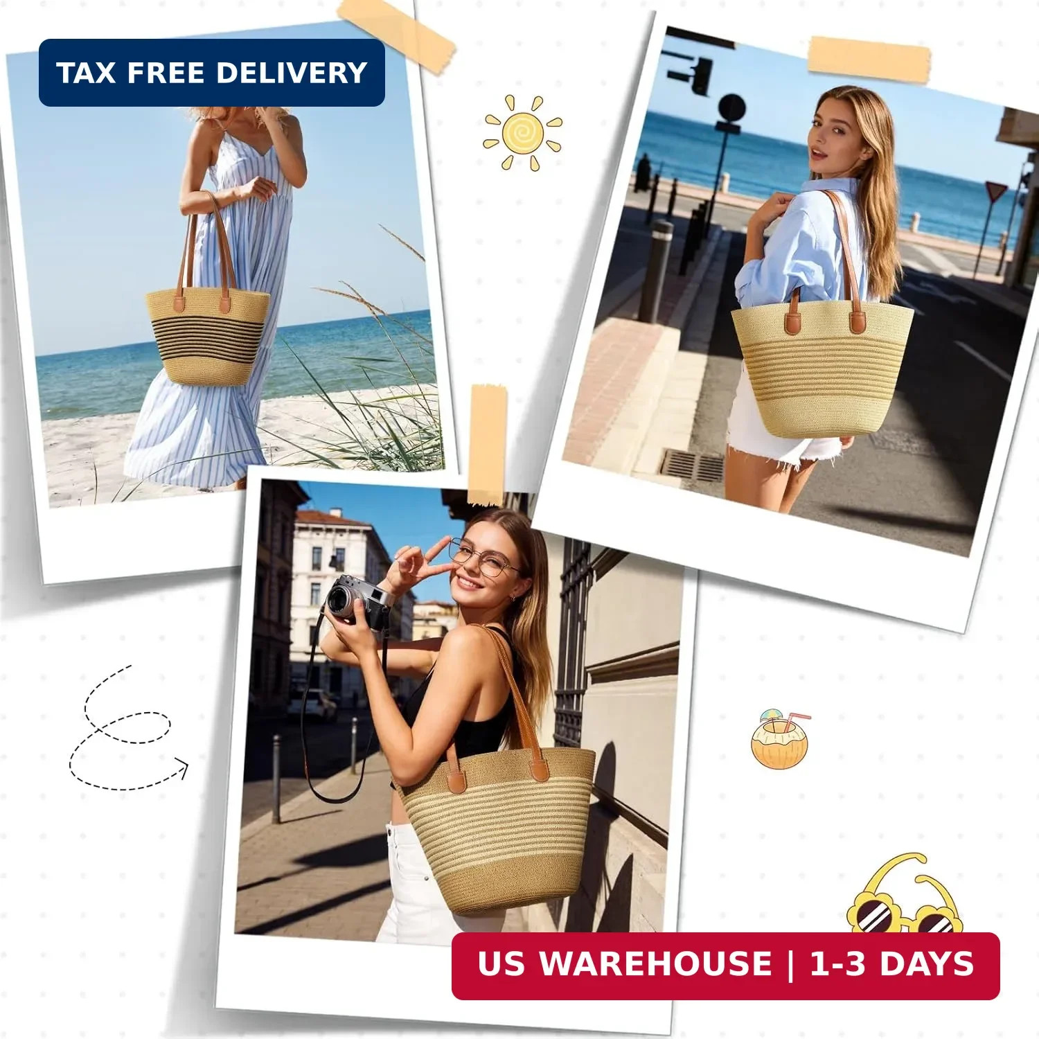 Trifabricy Beach Bags for Women, Summer Straw Beach Bag Straw Purse Shoulder Han