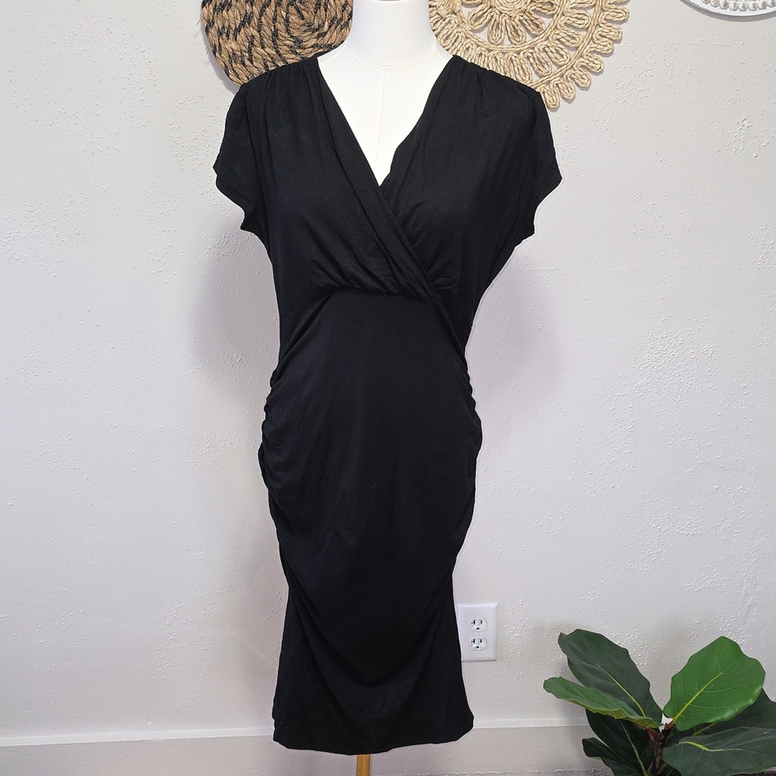 Phistic Little Black Wrap Bodycon Dress Womens L NWT Capsule Neutral Layering