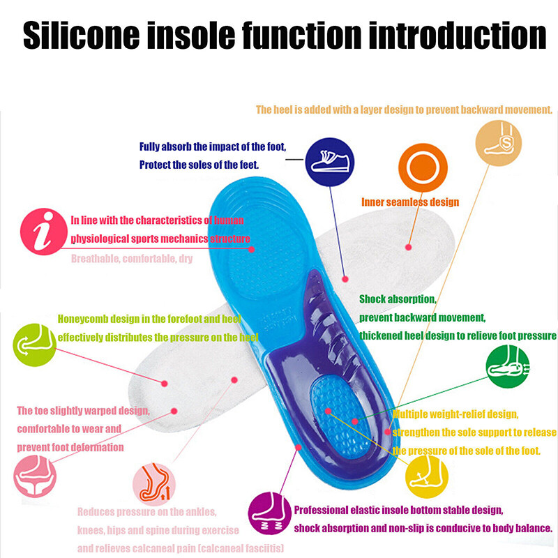 Men Women Silicone Gel Insoles Shock Insoles orthopedic Massaging Shoe Inserts