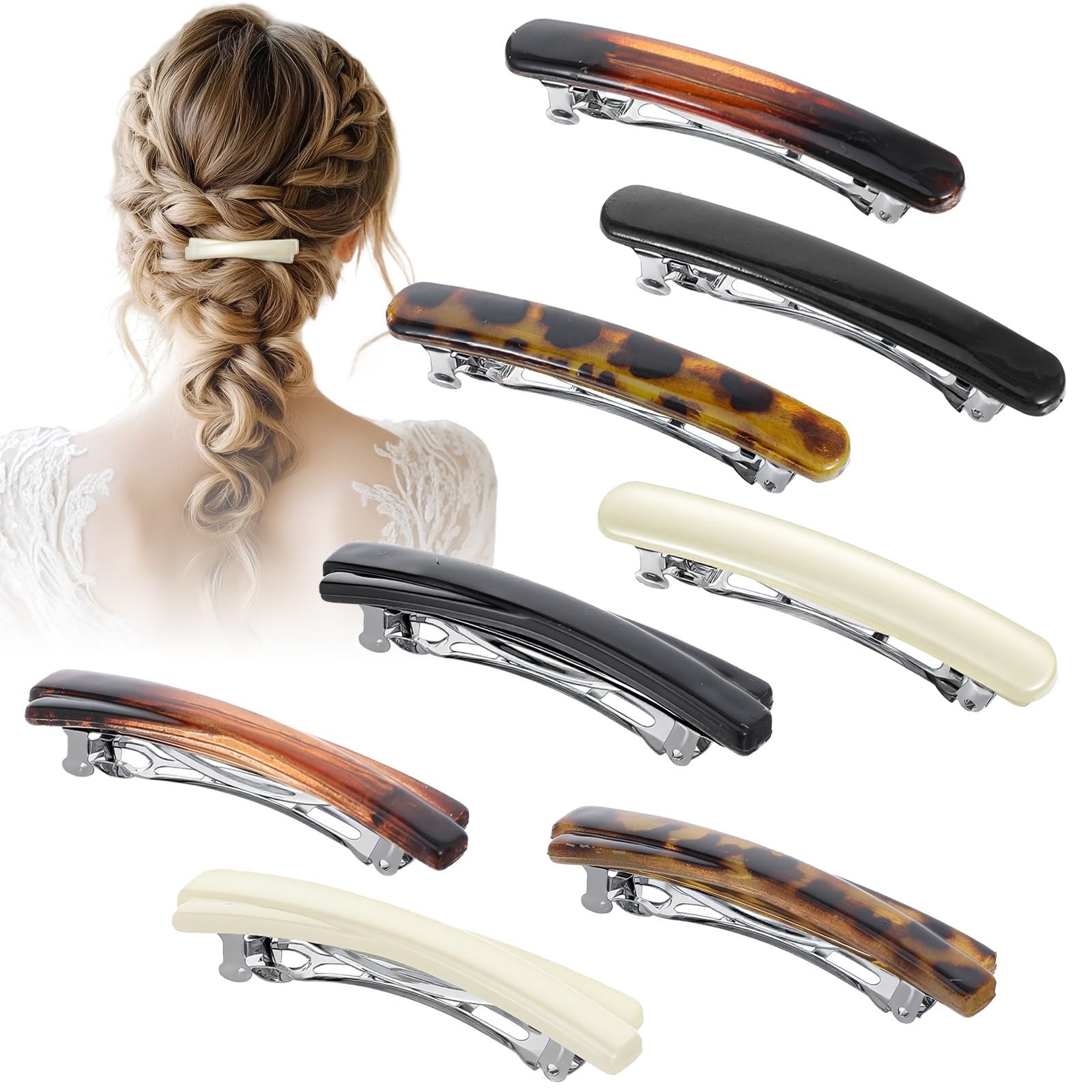 8Pcs French Barrette Hair Clips Small Tortoise Shell Hair Clip Acetate French…