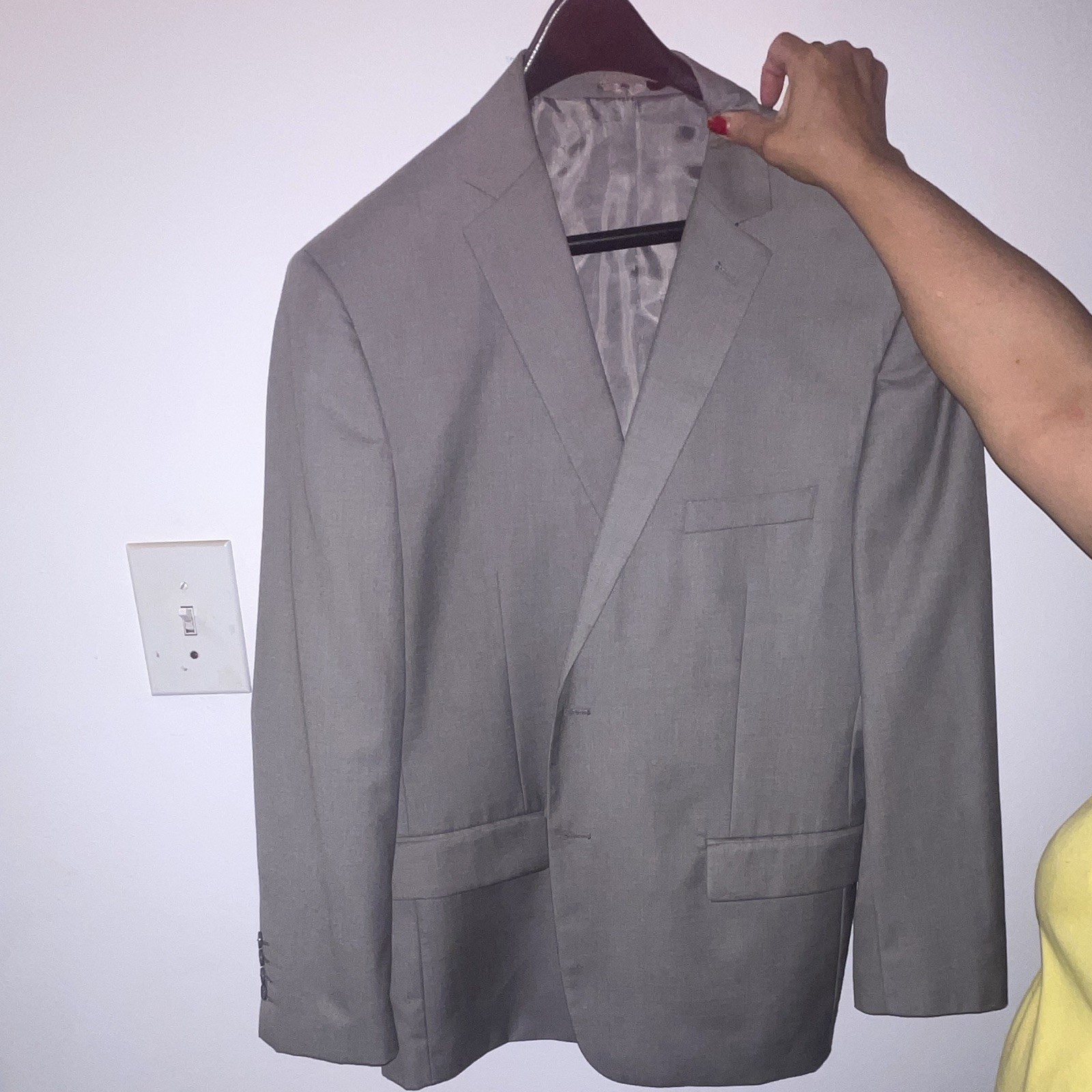 Calvin Klein Men’s Gray Solid Blazer, Single-Breasted Two-Button Notch Lapel