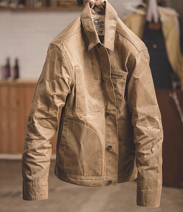 Maden Men’s Waxed Canvas Cotton Jacket Military Work Jacket Khaki high quality