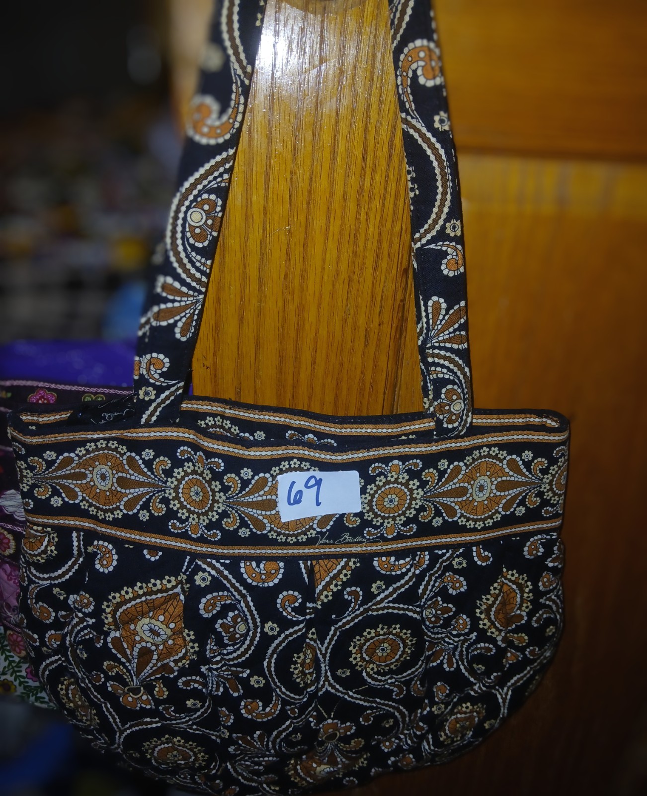 Vera Bradley Women’s Paisley Tote Bag Brown Black White, Lined, Inner Pockets