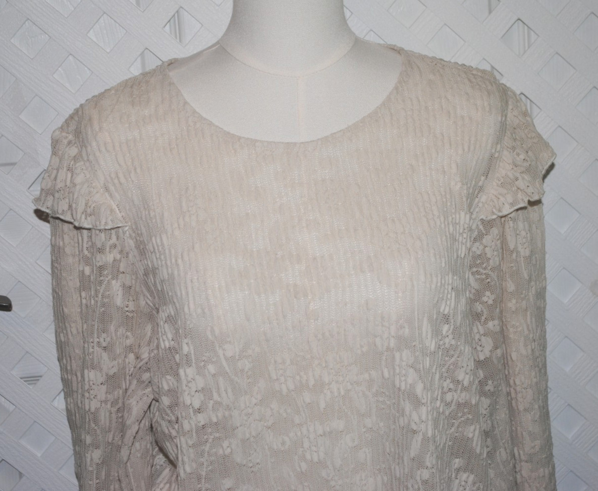 Brea Canyon Women’s XL Blouse Top Ivory Lace Floral long Sleeve Victorian Style