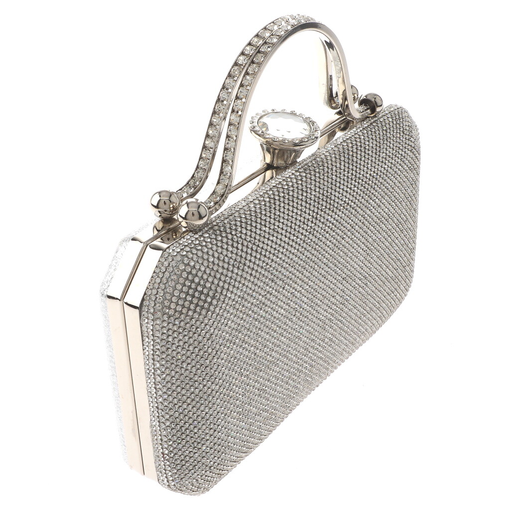 Silver Tone Fashion Satin Fabric Clutch Evening Bag With Rhinestone TLX205-SIL