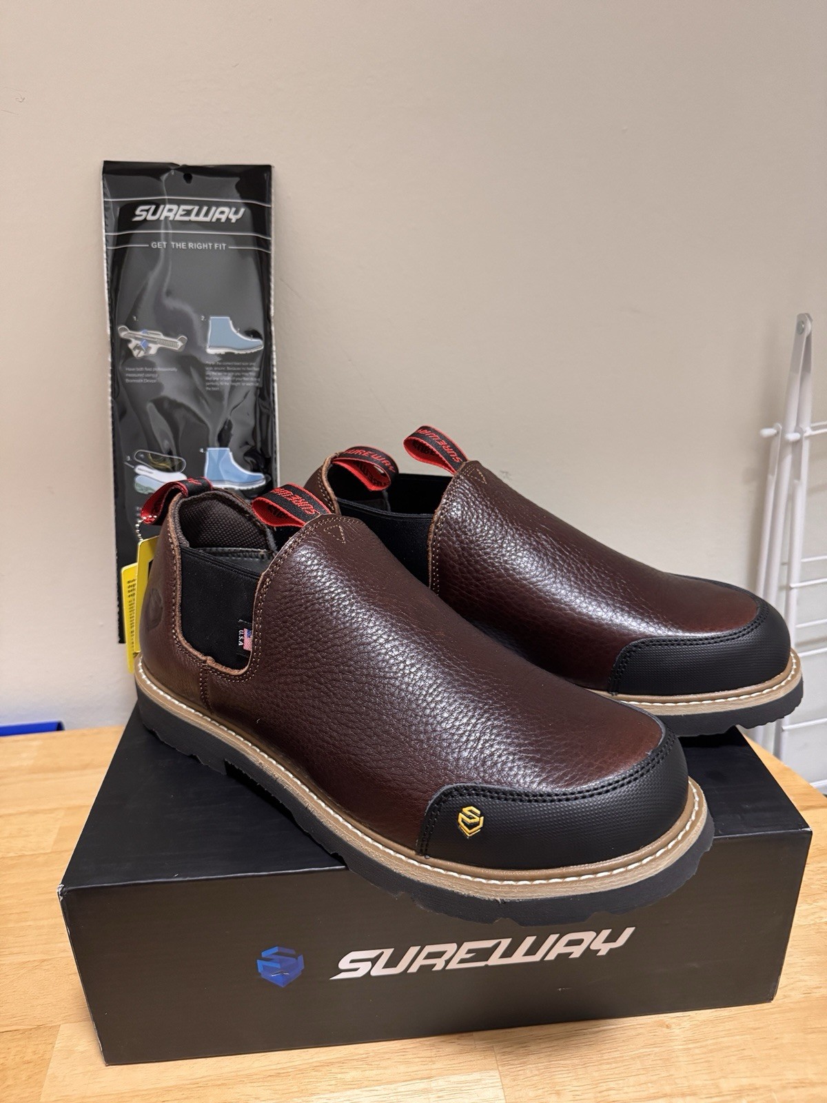 SUREWAY Men Size 10 Slip-On Work Boots SW501 Dk Brown Full Grain Tumbled Leather