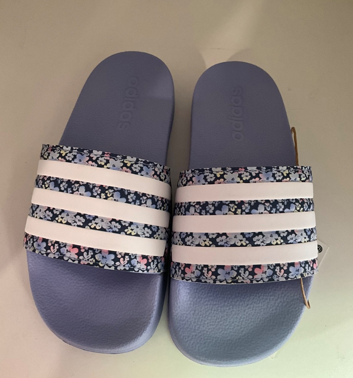 ADILETTE SHOWER KIDS SLIDES SANDALS BLUE FLOWERS