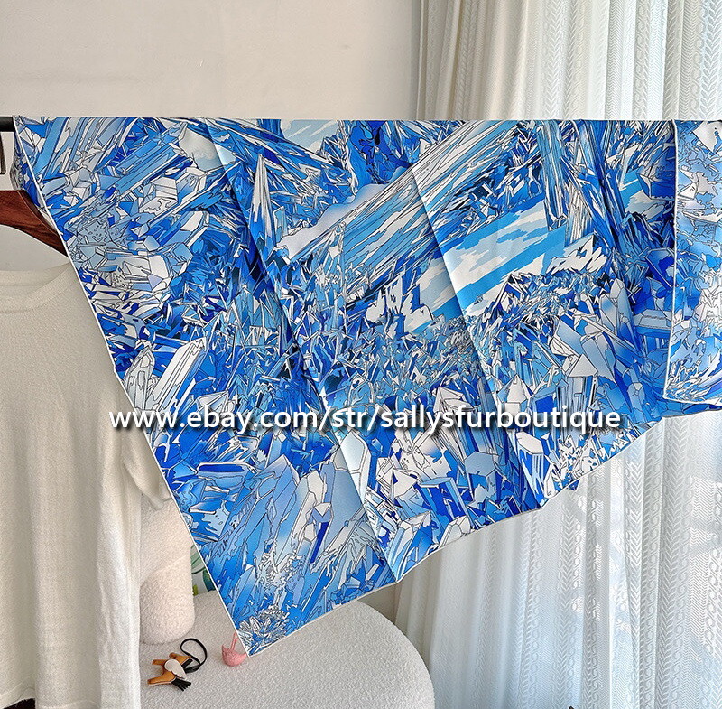 Crystal Print 18 Momme Twill Silk Wrap Scarf Stole Double Face Shawl 35″ / 90cm