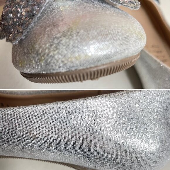 KidExpress Silver Glitter Bow Ballet Flats Girls Size EU 31